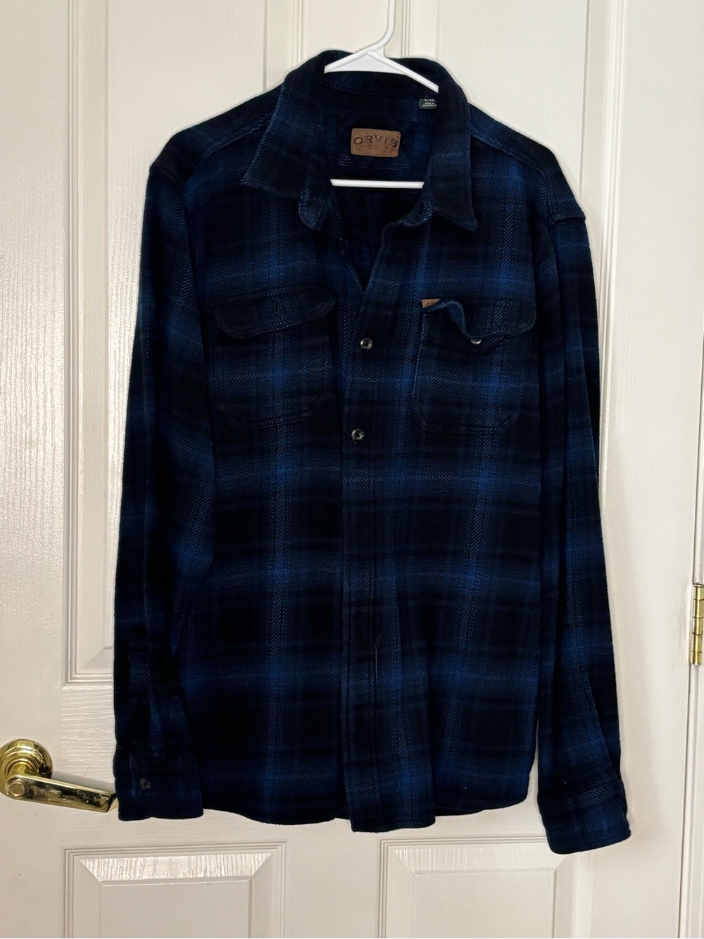 Orvis Men’s XL Blue Black Plaid Flannel Shirt Long Sleeve Outdoor Button Front